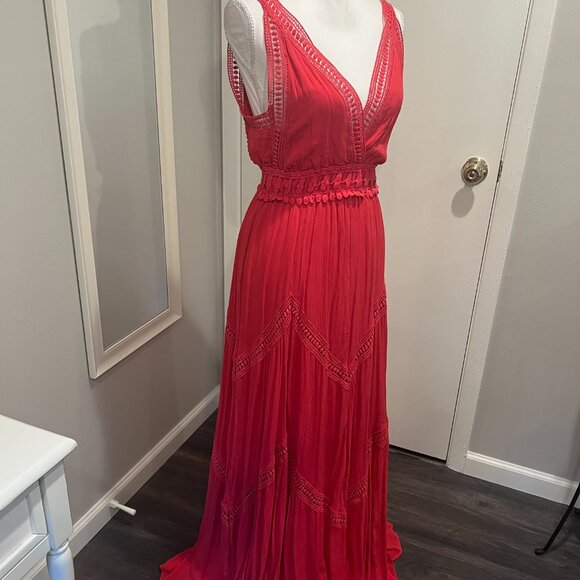 Max Studio Red Lace Trim Sleeveless Maxi Dress, Size Large - Picture 6 of 16